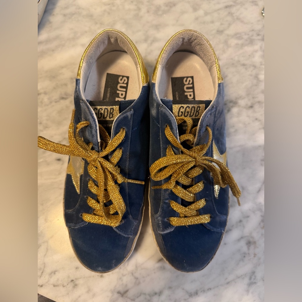 Golden Goose Navy and Gold Lace Sneakers